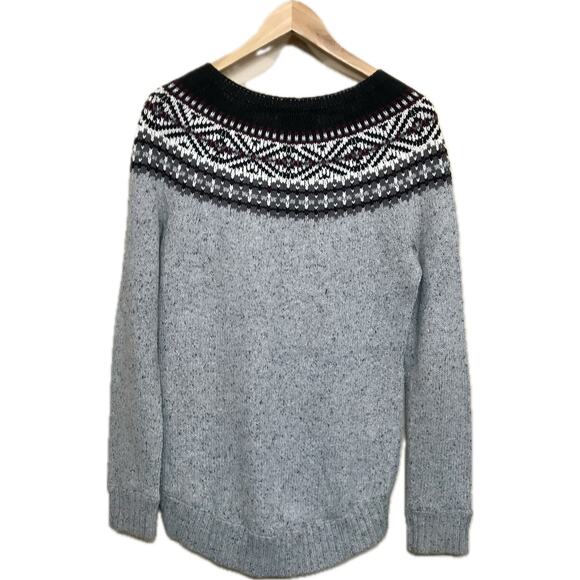 G H Bass Vintage Fair Isle Rustic Black Gray Scoop Neck Pullover Sweater Women M - Picture 3 of 10